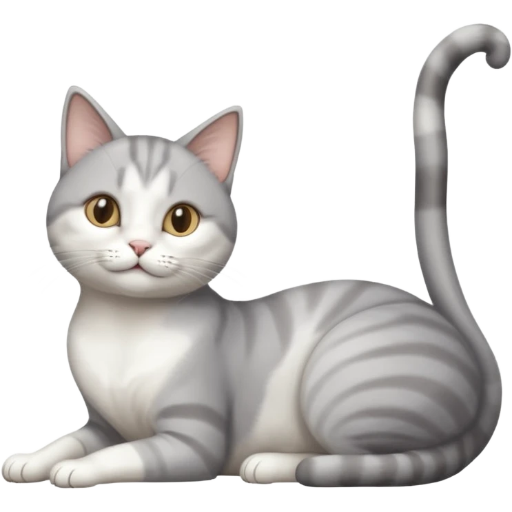 grey and white cat doing a big long stretch emoji