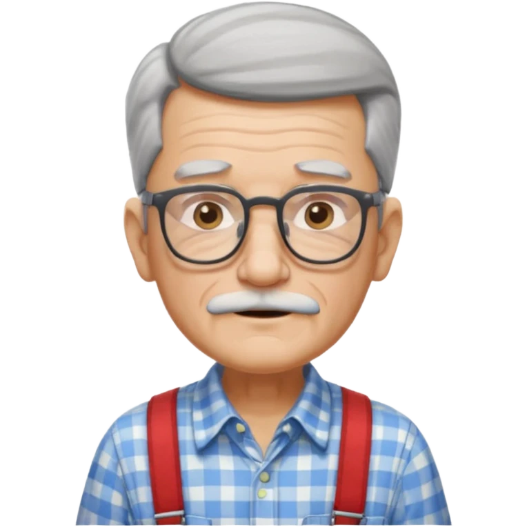 Un abuelo que tenga medio corte pelo de color gris , con gafas y siempre va con camisa de cuadros y tirantes. Con la piel medio moreno  emoji
