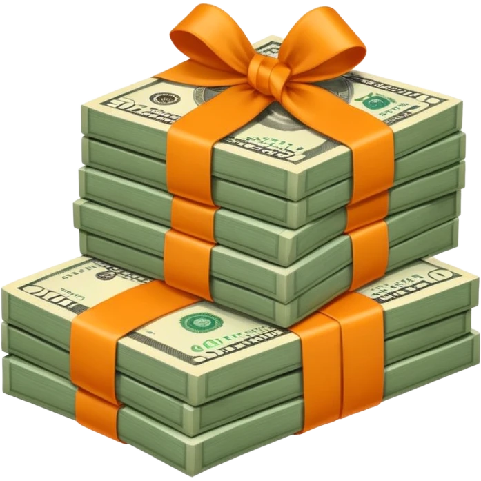 Filed money wrapped with orange ribbo emoji