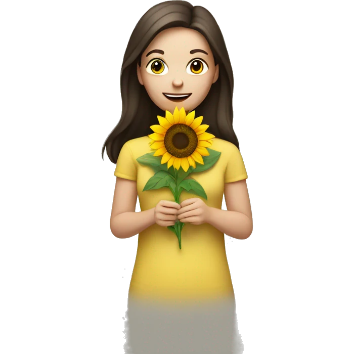 Pretty brunette pale woman holding sunflower emoji