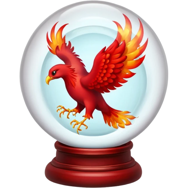 A red fiery phoenix inside a transparent crystal ball with no stand emoji