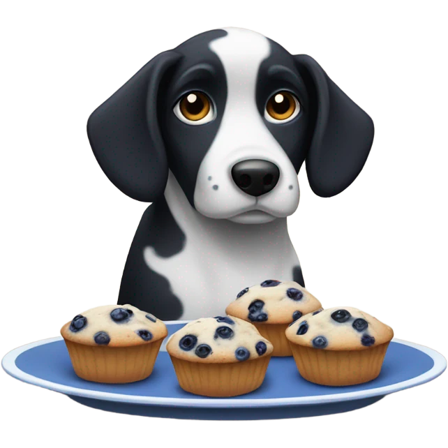 black and white dog with blueberry muffins  emoji