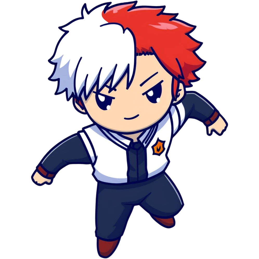 Shoto Todoroki using his ice and fire quirk, half red half white hair, school uniform from UA High emoji