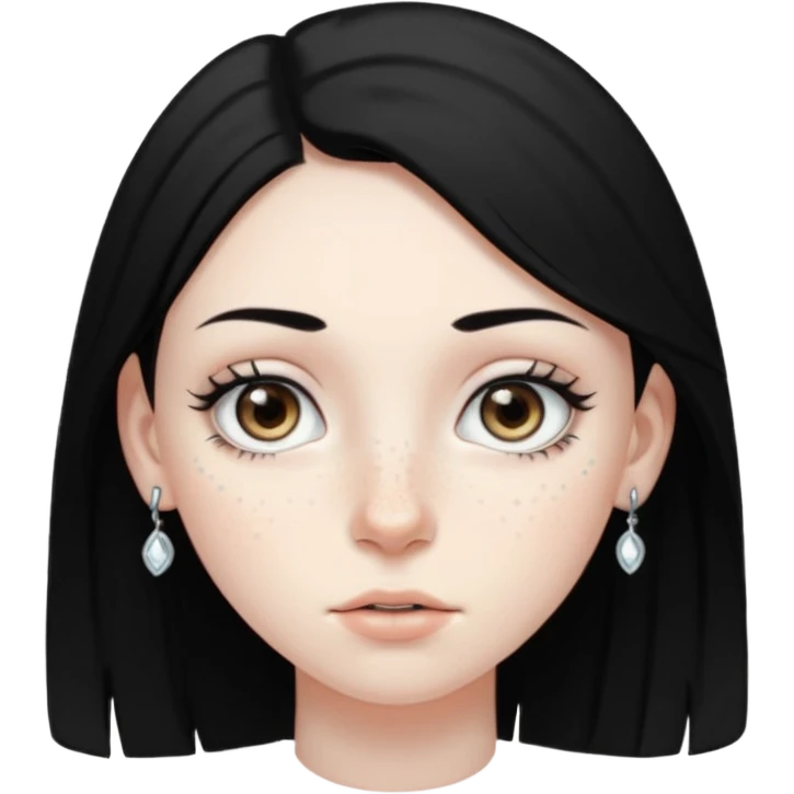 Girl with grey eyes medium black hair pale skin freckles and two nostril piercings  emoji