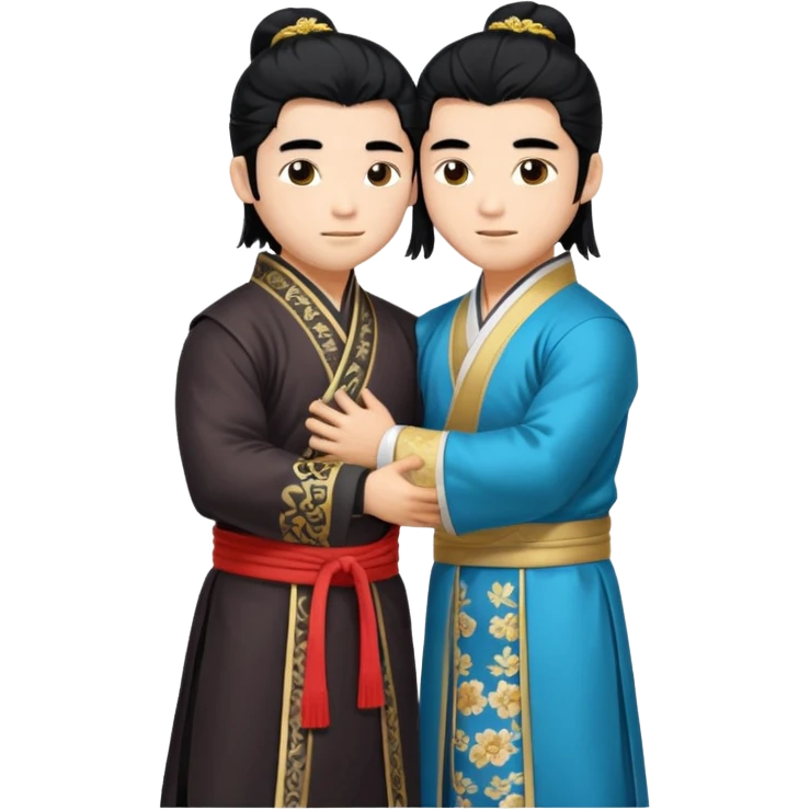two muscled asian guys hugging in hanfu clothes, long hair emoji