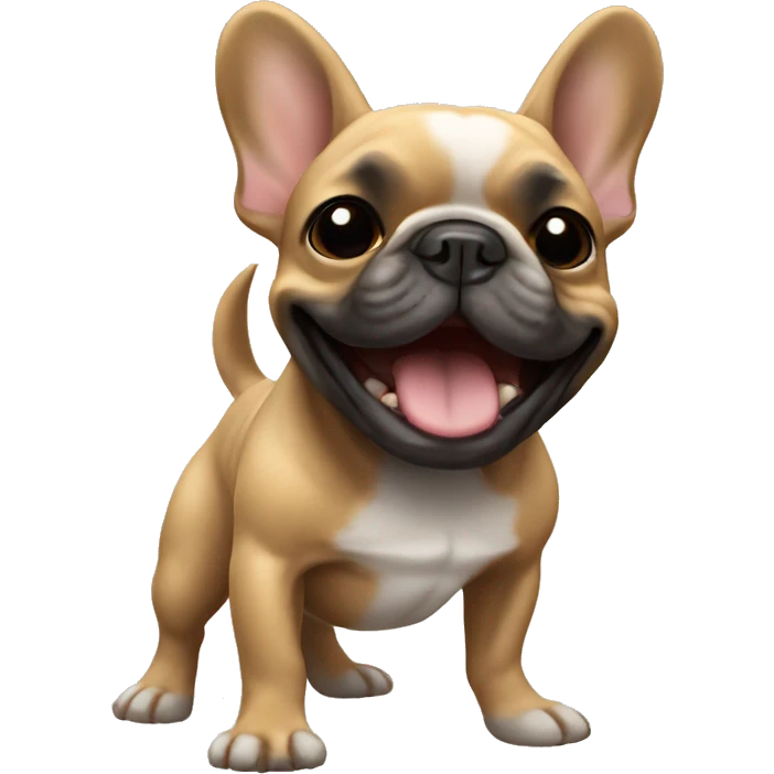 Black and tan colored French bulldog dancing emoji