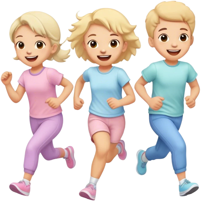 children in pastel clothes run and laugh emoji