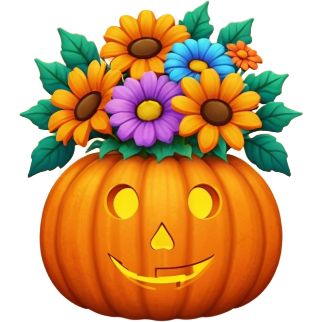 Pumpkin vase of flowers emoji