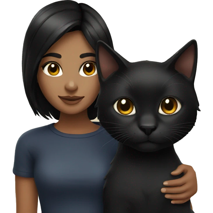 Black haired girl with black cat emoji