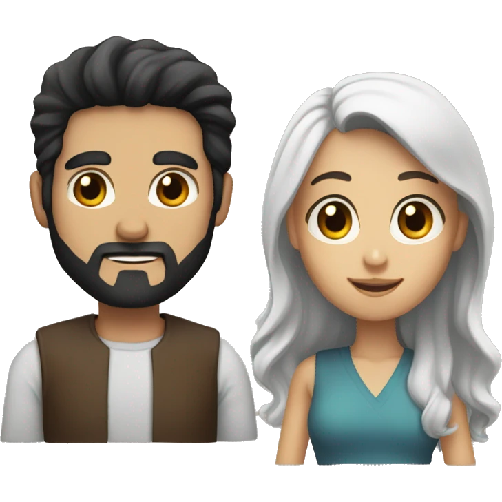 a man with black hair and a black beard and a woman with brown hair and brown eyes they are a couple emoji