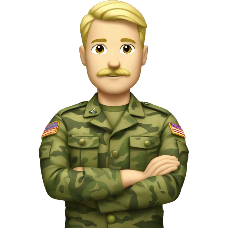 Blonde man with mustache in green camo military uniform  emoji
