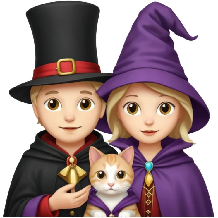 magician couple and their pet cat emoji