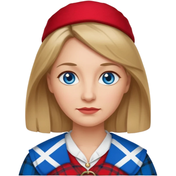 middle   aged female with Scottish red attire and dark blonde hair and blue eyes emoji