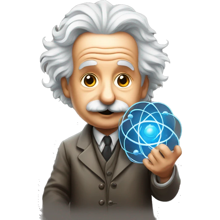 Albert Einstein holding a model of an atom emoji