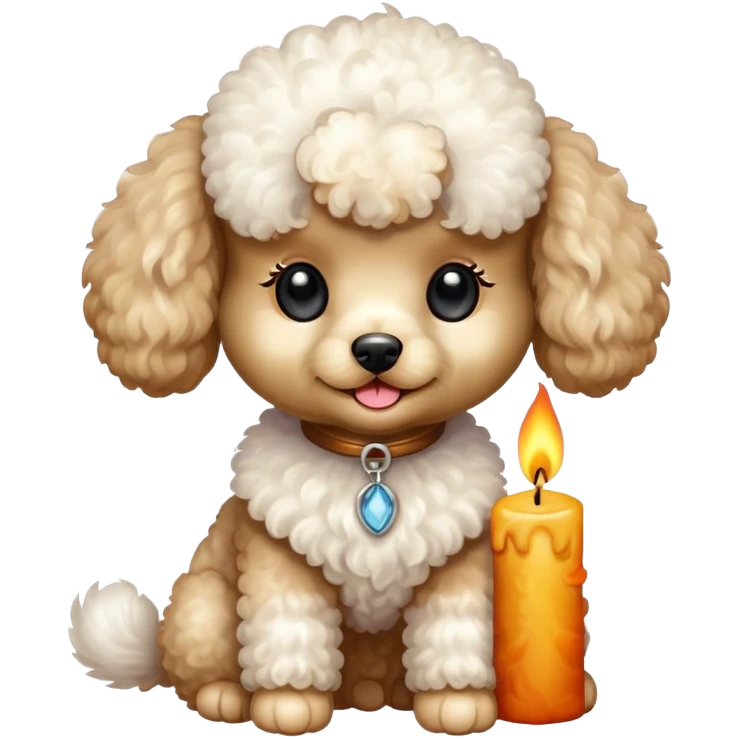 cute toy poodle with a candle emoji