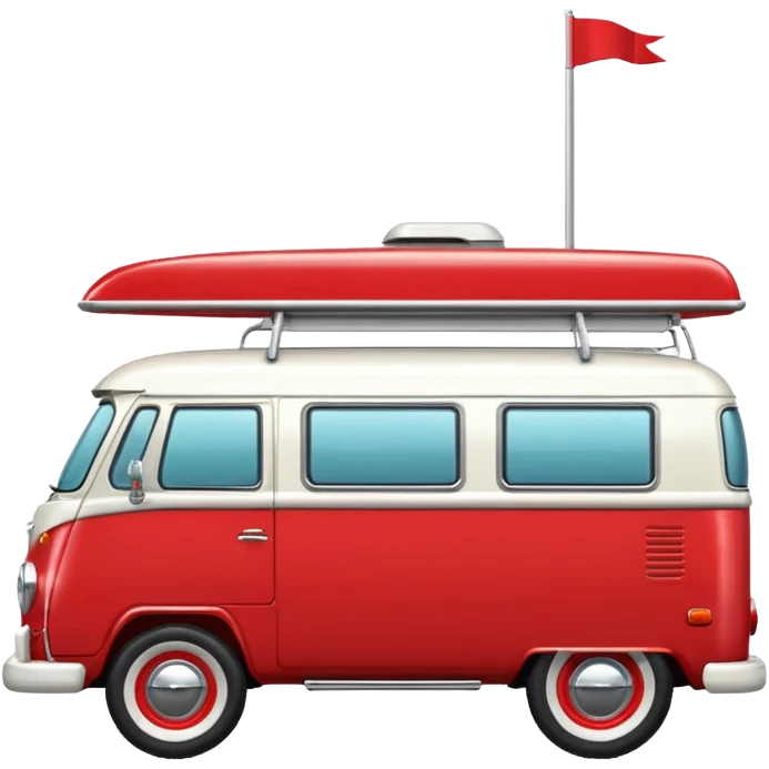 Red retro camper van, cartoony, cute, side profile emoji
