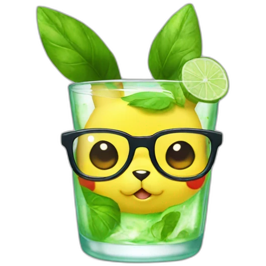 sick pikachu with glasses drinking mojito emoji
