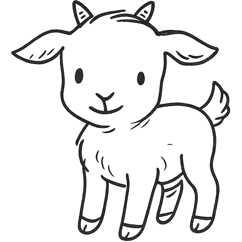 adorable baby goat, black and white, minimal, sweet expression, hand drawn style emoji