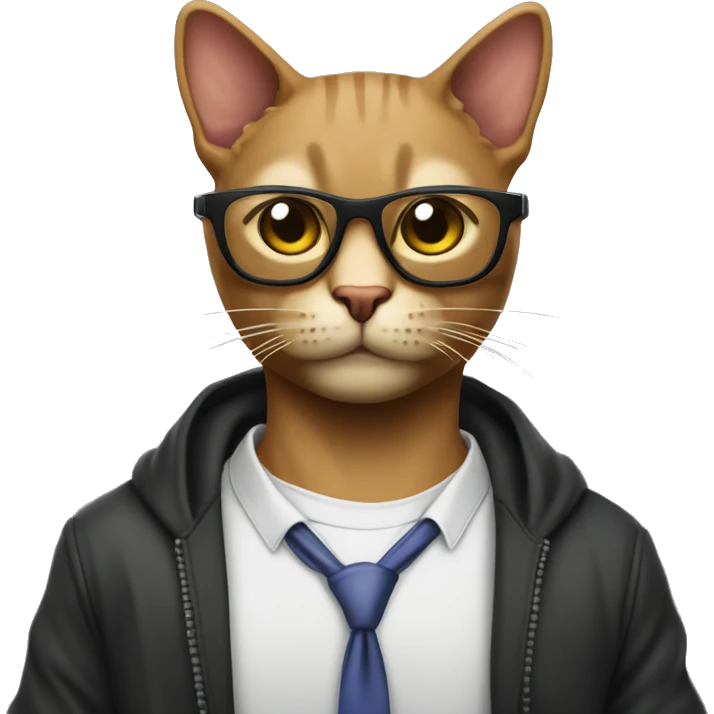 Mulatto hiphop confident business ghetto adult cat full body pfp with smart glasses and chill eyes emoji