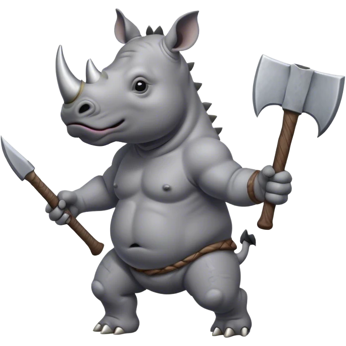 A rhino running on two legs with an axe in his hands, raised above his head emoji