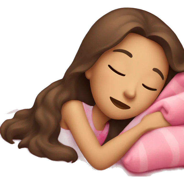 light Brunette girl sleeping on side with pink blanket emoji