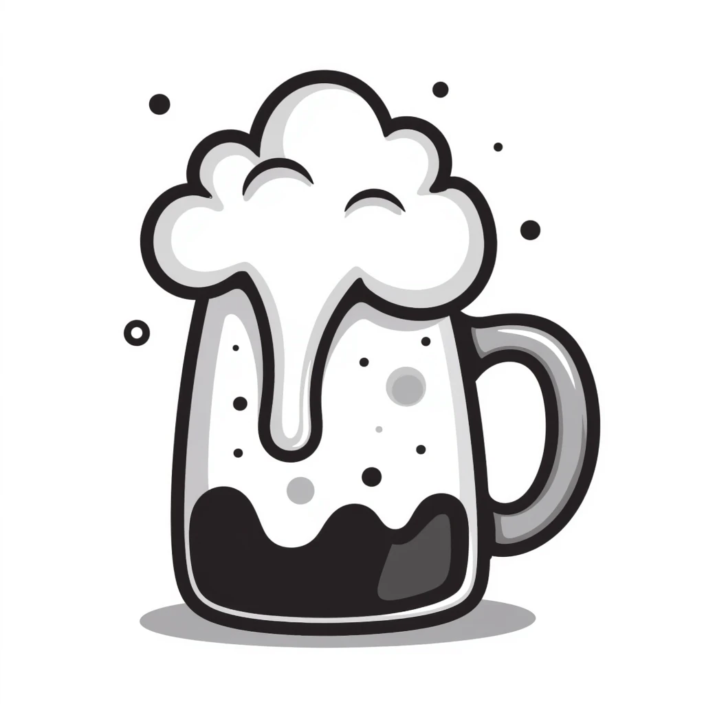 A hand-drawn beer mug with foam and bubbles emoji