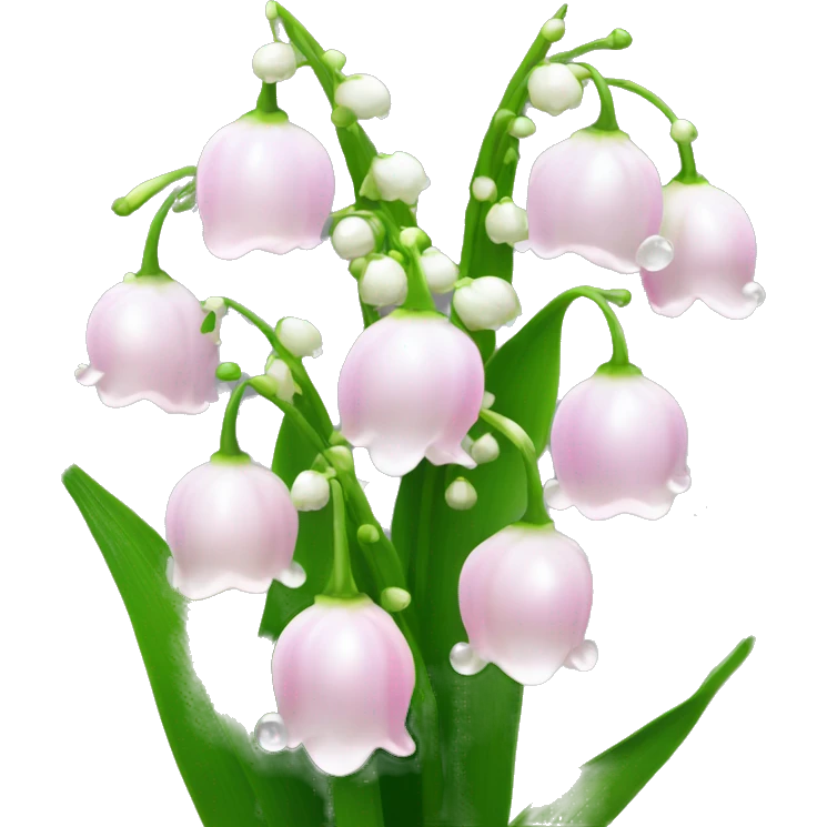 Bush of light pink Lily of the valley flowers with dewy water droplets emoji