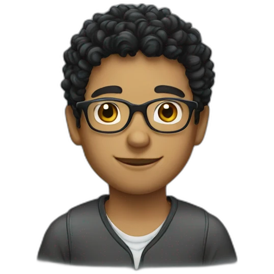 a boy with curly black hair and glasses emoji