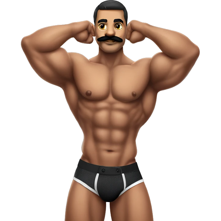 gay bodybuilder with mustache in jockstrap realistic emoji