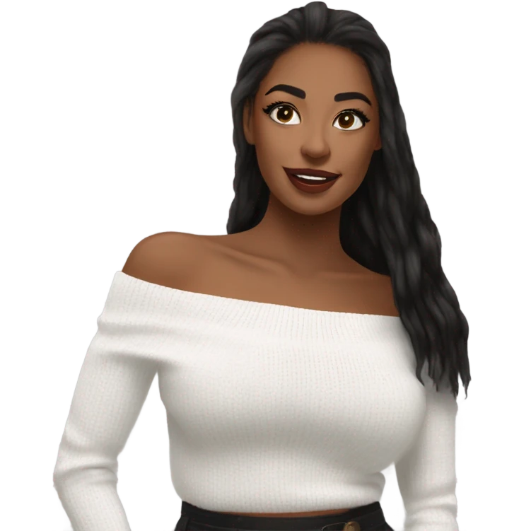 off the shoulder long sleeved white knit top emoji