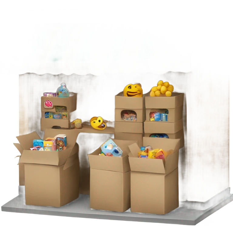 a stall that sells toys packaged in boxes emoji