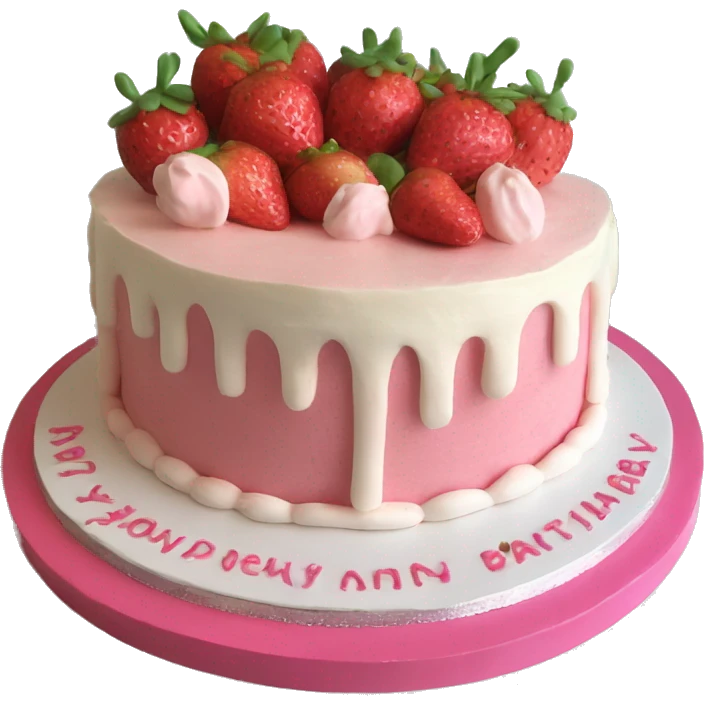 Pink strawberries and cream birthday cake  emoji