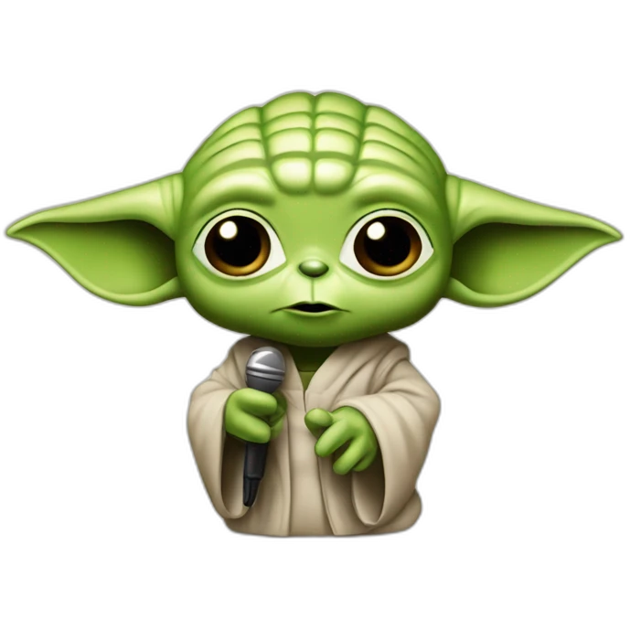 Yoda con micrófono y sentado sobre karaoke emoji