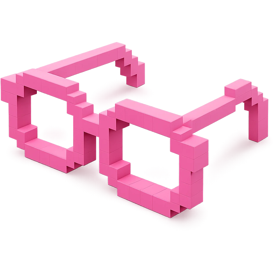 Voxel-style pink glasses, monochromatic and sleek emoji