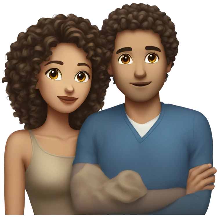 Light skinned woman with curly hair and white man with blue eyes and dark brown hair kissing  emoji