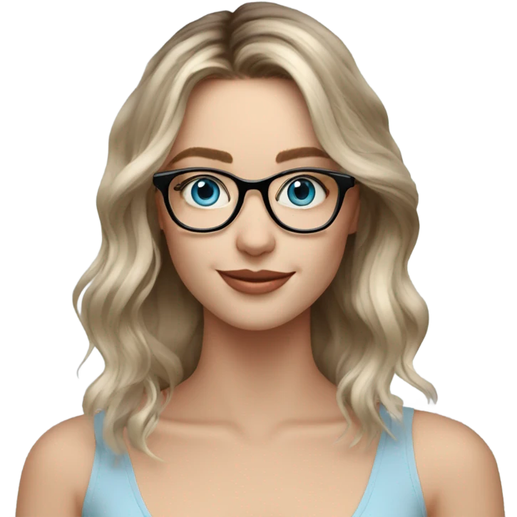 Shoulder length Balayage pale model lady with glasses and blue eyes happy  emoji