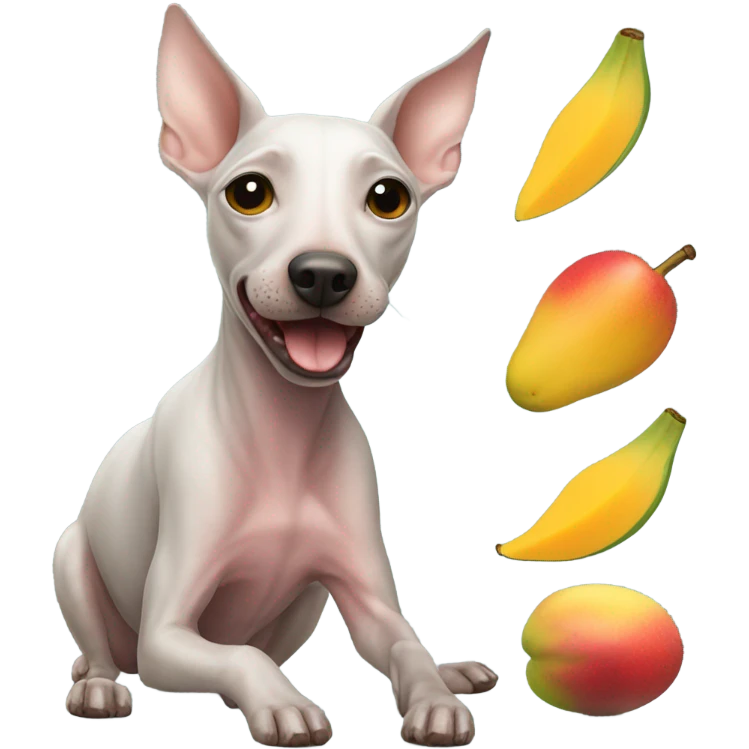 American Hairless Terrier eating mango  emoji