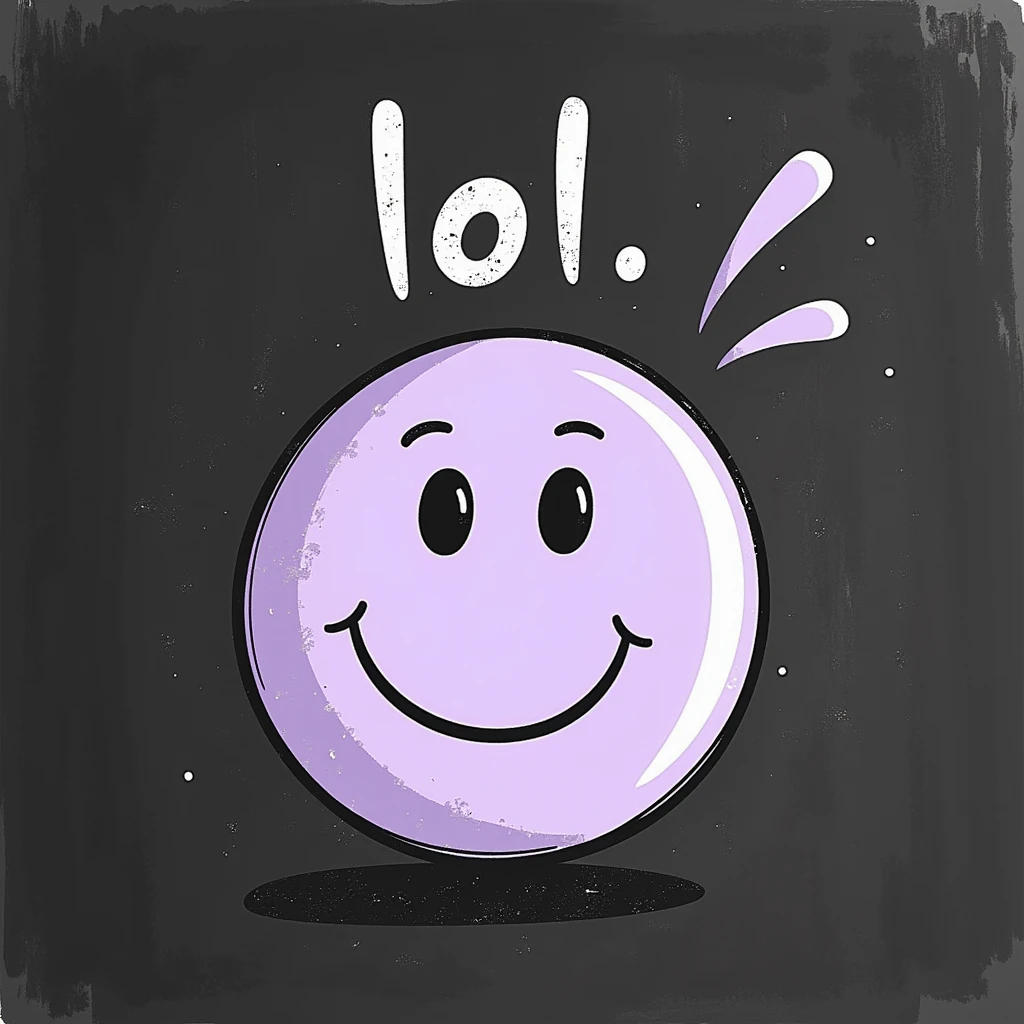 soft lilac smiley face with 'lol' above its head, hand-drawn in chalk style, rough doodle-like texture, pastel chalk on a dark surface, aesthetic and emotional, suitable for a Telegram channel emoji