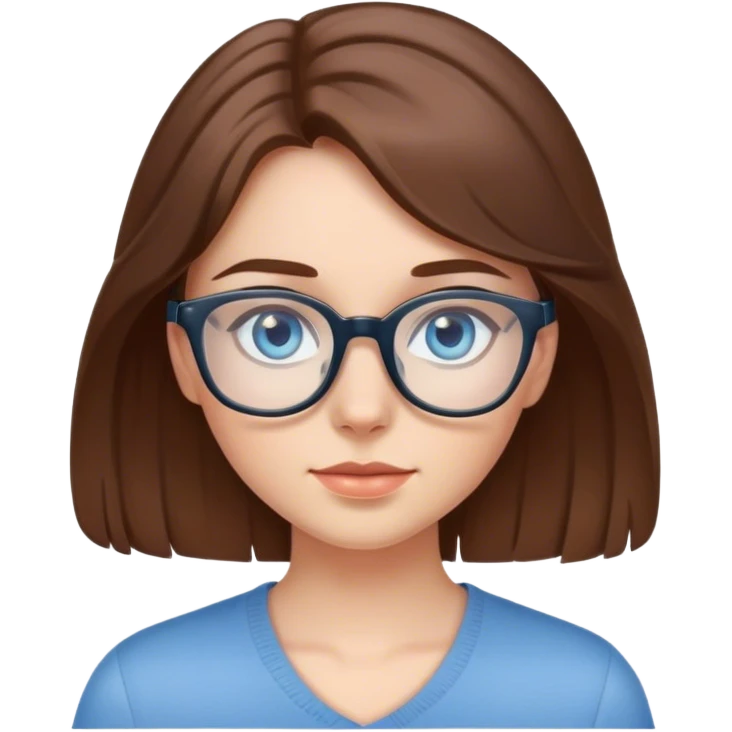 Brown haired girl with blue eyes and clear glasses  emoji