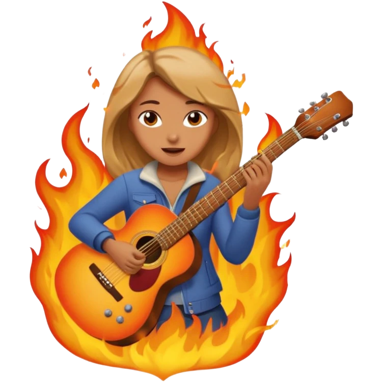 Girl playing with guitar on fire emoji