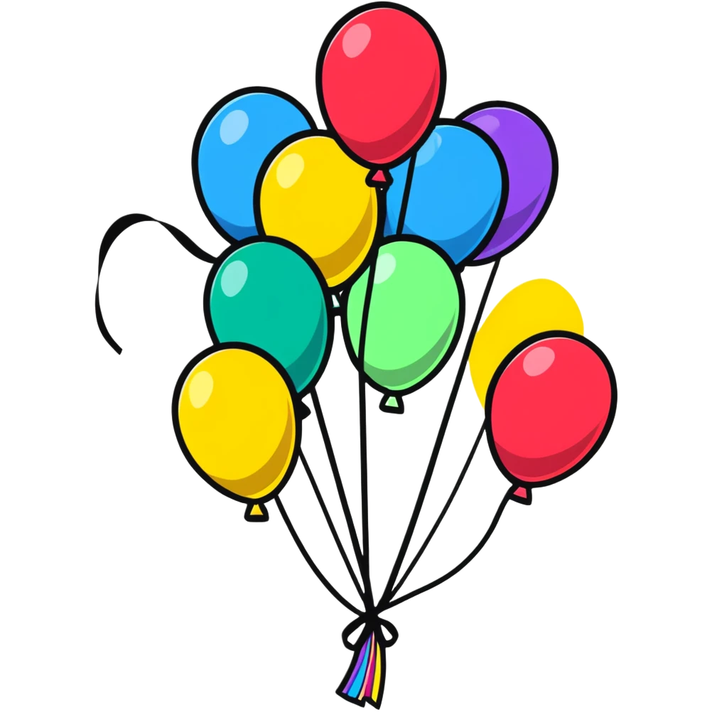 Happy celebration with balloons and streamers emoji