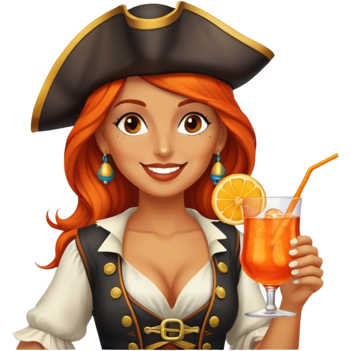 a happy pirate woman drinking aperol spritz cocktail emoji