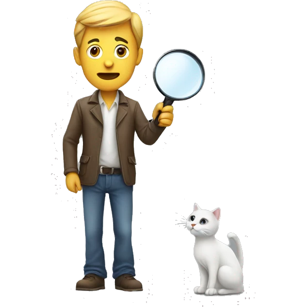 man standing, holding a magnifying glass, looking for cats on the street, no background emoji