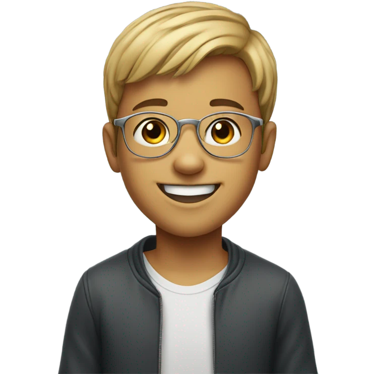 smiling boy with glasses indoors thin silver chain emoji