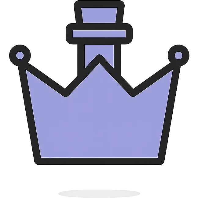 minimalist crown-shaped elixir bottle, color #7986cb, clean lines, simple elegant design, very small neck, seamless bottom, bottle clearly floating in air, no base or shadow, modern, collection style emoji