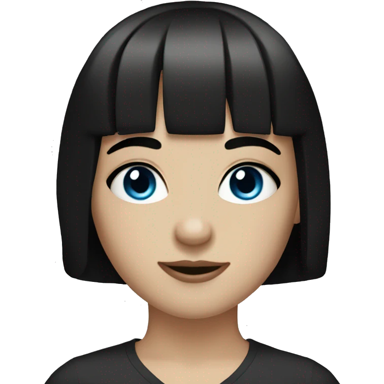 A girl with pale skin, blue eyes and black hair with bangs on the eyebrow emoji