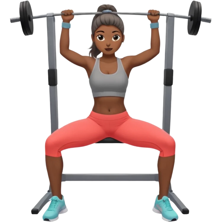 Mujer en gimnasio, peruana con coleta top corto gris y pantalón gris. Haciendo jalón al pecho  emoji