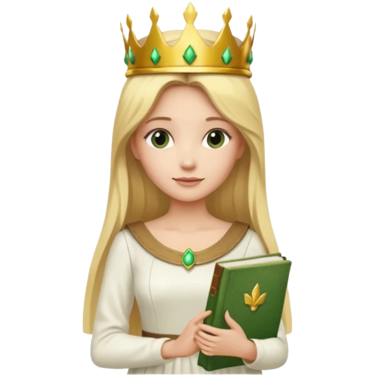 Long blonde straight Hair Women with green Book, white dress , crown

 emoji