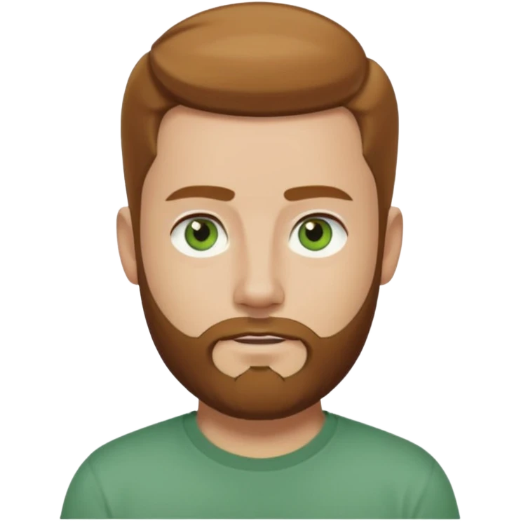 A young man with short light chestnut hair slicked back, a medium-length thick beard, and light green eyes. Fair skin, oval face, neutral expression. Wearing a dark t-shirt, plain light (white or gray) background. Shoulder-up front portrait. emoji