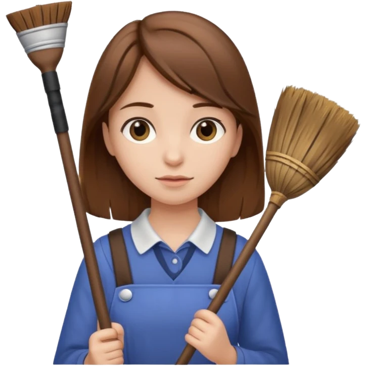 girl with brown hair holding a broom emoji